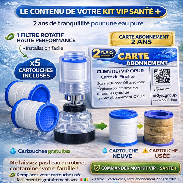 Filtre Rotatif 2-en-1 + Cartouches Offerte sur 2 Ans — Purifiez & Protégez Votre Famille